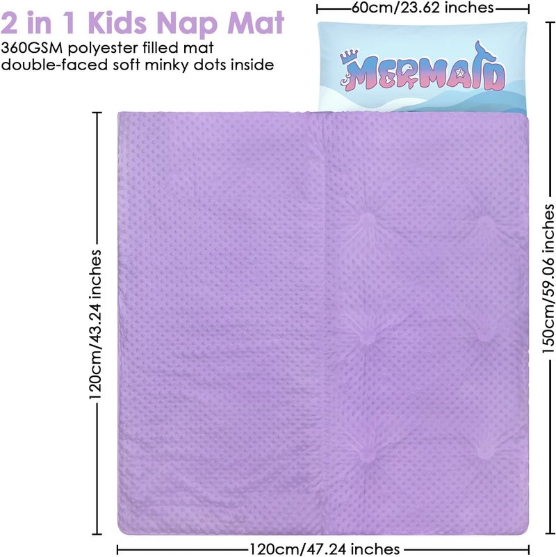 Decalsweet Kids Sleeping Bag Toddler Nap Mat with Removable Pillow, Large Foldable Sleeping Bag for Girls Boys, Easy Clean Slumber Bag with Double Zip for Camping School Preschool Daycare, 59×24 inch - Image 2